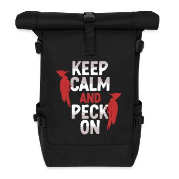 Elfenbein Specht Keep Calm And Peck On - Rolltop Rucksack - Schwarz - Vorne
