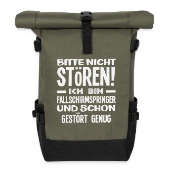Fallschirmspringer Adrenalinjunkie Nicht Stören - Rolltop Rucksack - Olive/Schwarz - Vorne