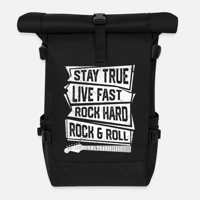 Stay True Rock Hard Rock & Roll Music Rock Band - Rolltop Rucksack - Schwarz