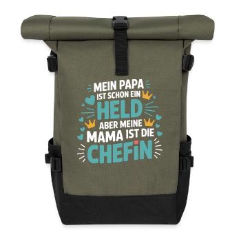 Mein Papa ist Held – aber Mama ist die Chefin - Rolltop Rucksack - Olive/Schwarz - Vorne