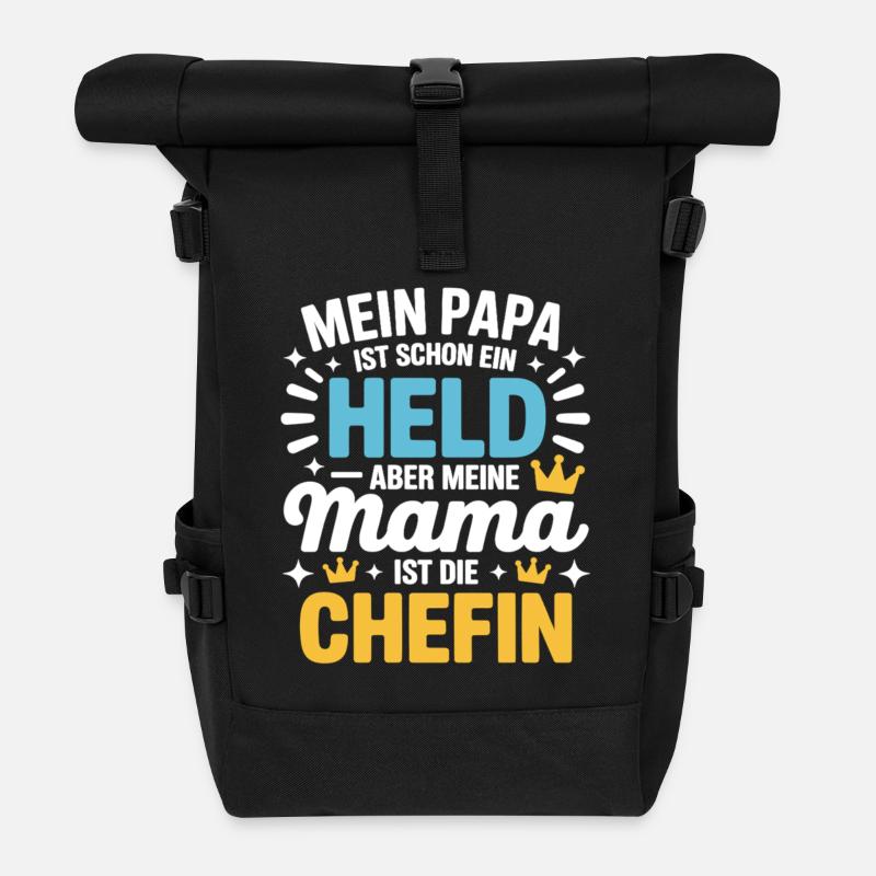 Mein Papa ist Held – aber Mama ist die Chefin - Rolltop Rucksack - Schwarz