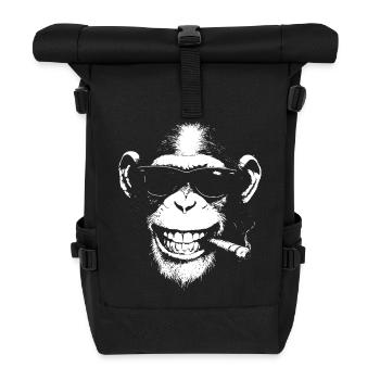 Lächelnder Affe mit Sonnenbrille und Zigarre - Rolltop Rucksack - Schwarz - Vorne