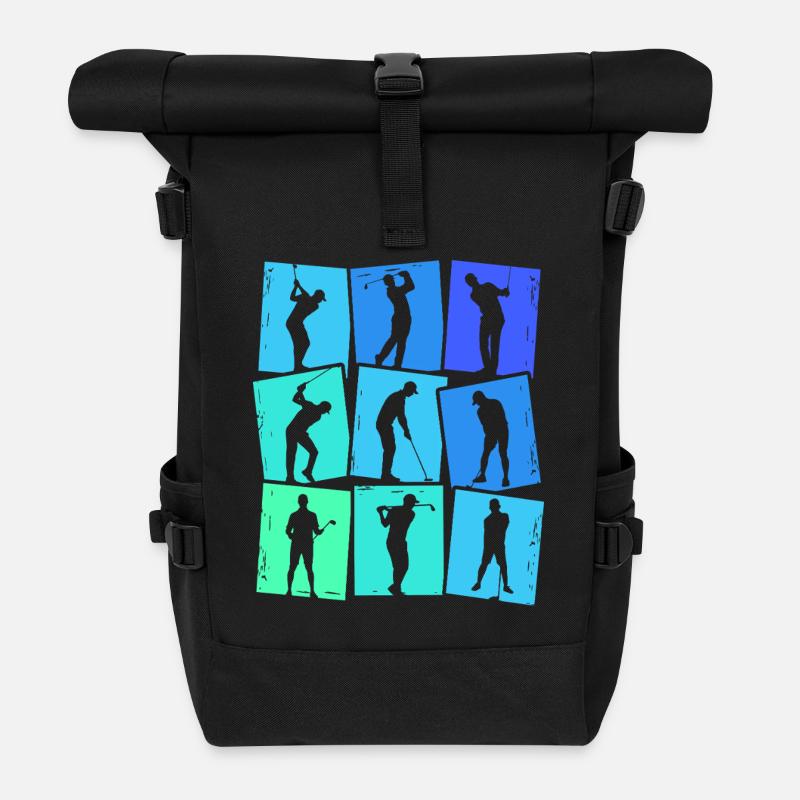 Golf Golfer Golfspieler Kinder Herren Jungen - Rolltop Rucksack - Schwarz