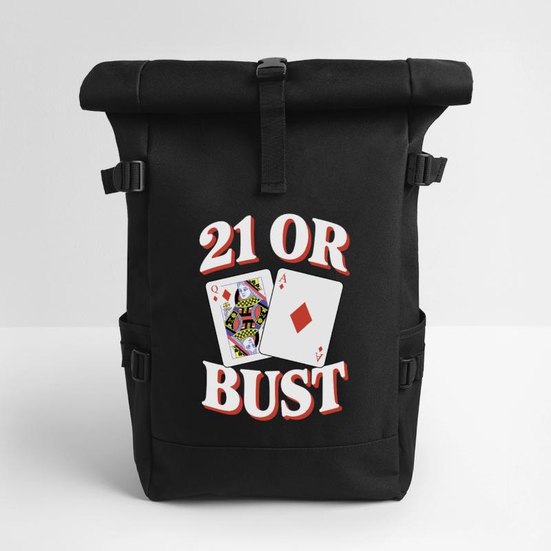 21 Oder Bust Poker Kartendesign Rolltop Rucksack