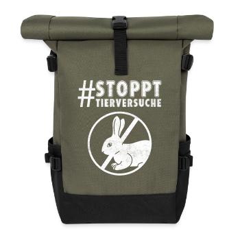 Tierschutz STOPPT TIERVERSUCHE LUSTIG - Rolltop Rucksack - Olive/Schwarz - Vorne