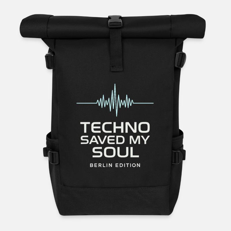 Techno Saved My Soul Berlin Edition Shirt - Rolltop Rucksack - Schwarz