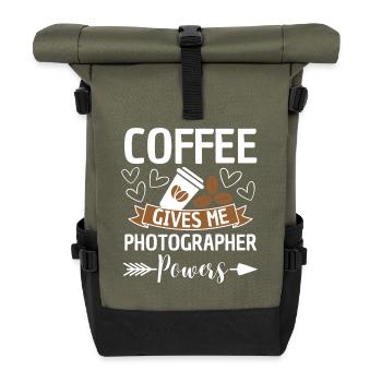 Kaffee Fotograf Zitat Koffein - Rolltop Rucksack - Olive/Schwarz - Vorne