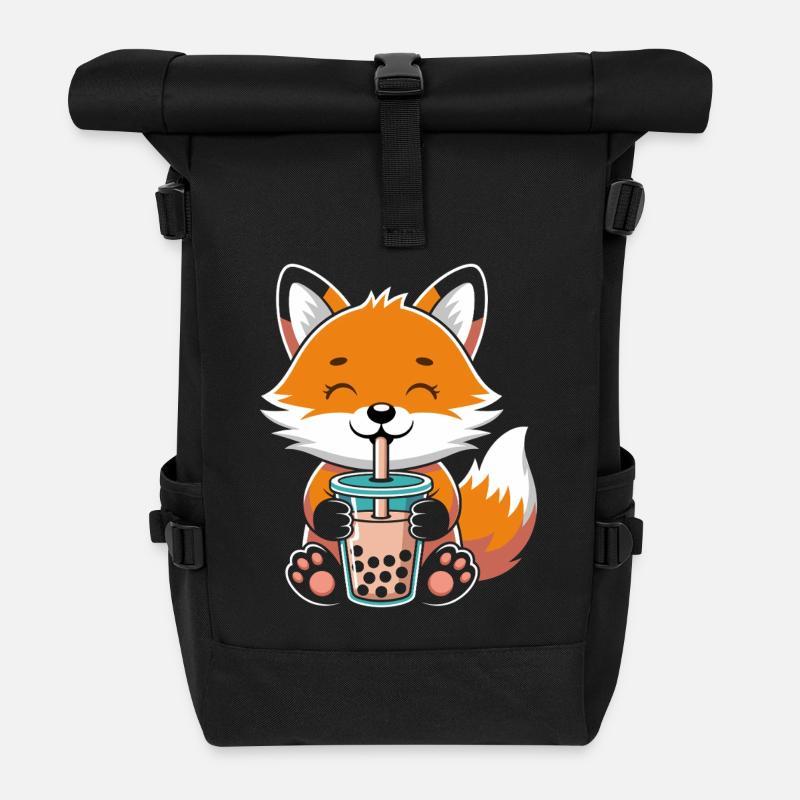 Kawaii Bubble Tee Fuchs Boba Tee - Rolltop Rucksack - Schwarz