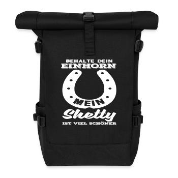 Einhorn Shetty Pferdemädchen Reiten Ponyfans - Rolltop Rucksack - Schwarz - Vorne