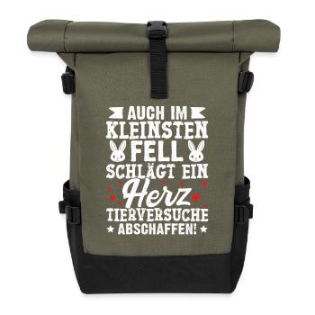 Tierschutz AUCH IM KLEINSTEN FELL SCHLÄGT EIN HERZ - Rolltop Rucksack - Olive/Schwarz - Vorne