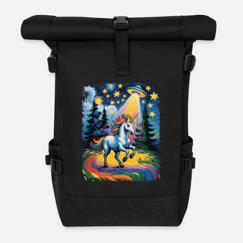 Licorne lumineuse dans un élan étoilé - Sac à dos roll top - noir
