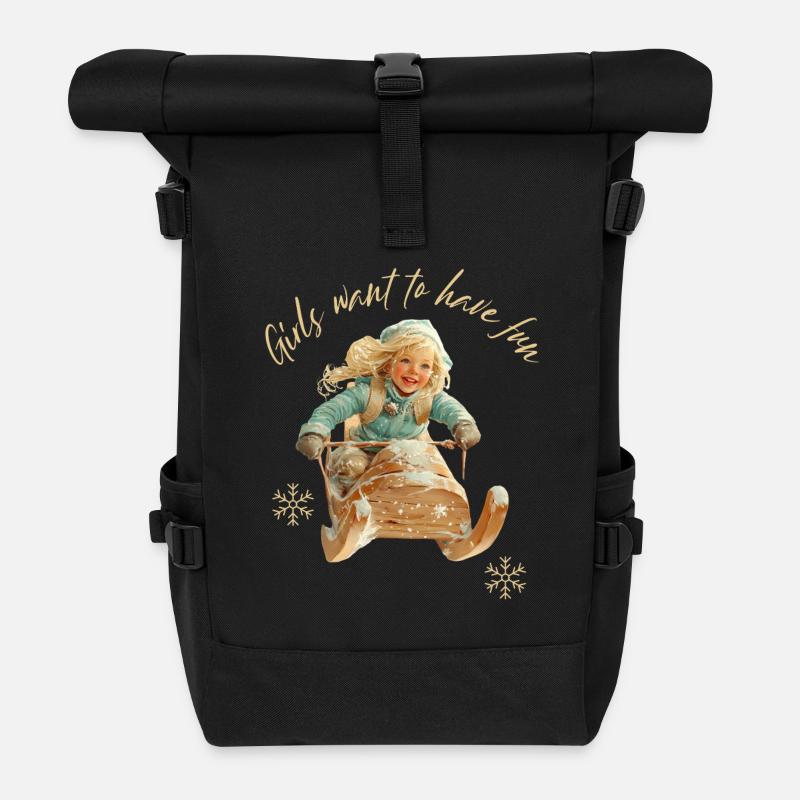 Girls Want To Have Fun Sledding - Roll Top Backpack - black