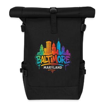 Baltimore Skyline Graffiti - Roll Top Backpack - black - Front
