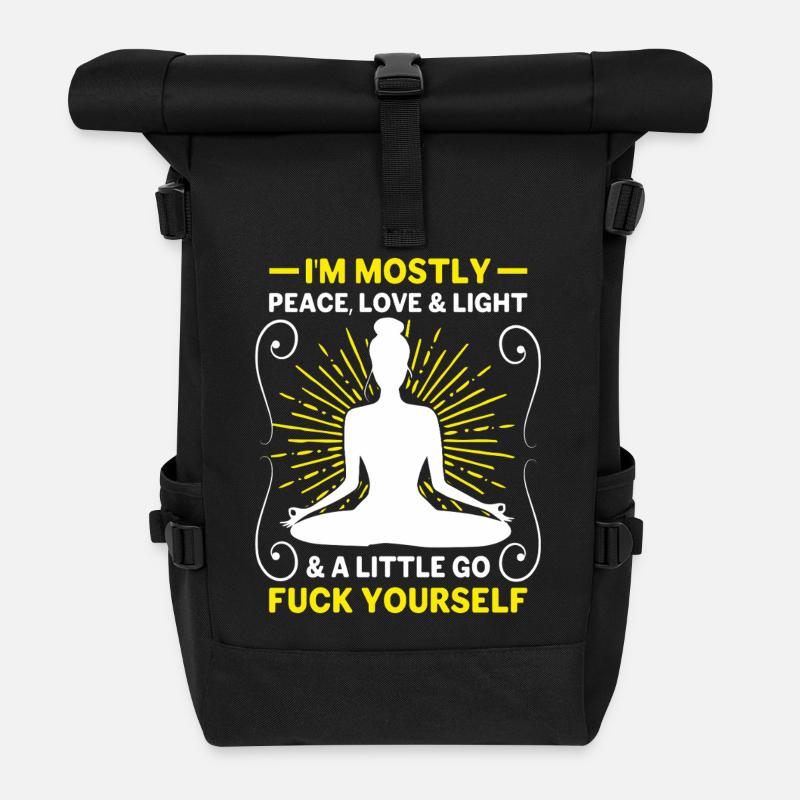 I'm Mostly Peace Love and Light - Yoga Spirit - Roll Top Backpack - black