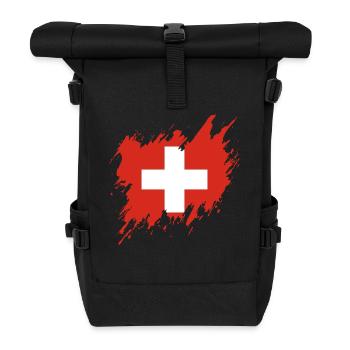 Flagge der Schweiz, Rissstil - Rolltop Rucksack - Schwarz - Vorne