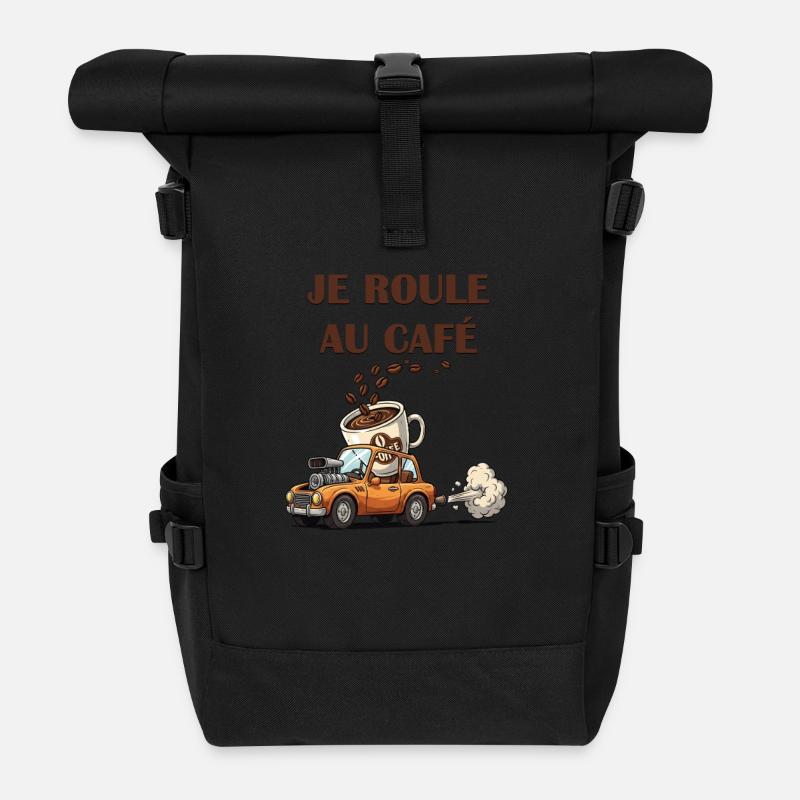 Je roule au café voiture cartoon - Sac à dos roll top - noir