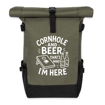 Cornhole und Bier – Darum bin ich hier - Rolltop Rucksack - Olive/Schwarz - Vorne