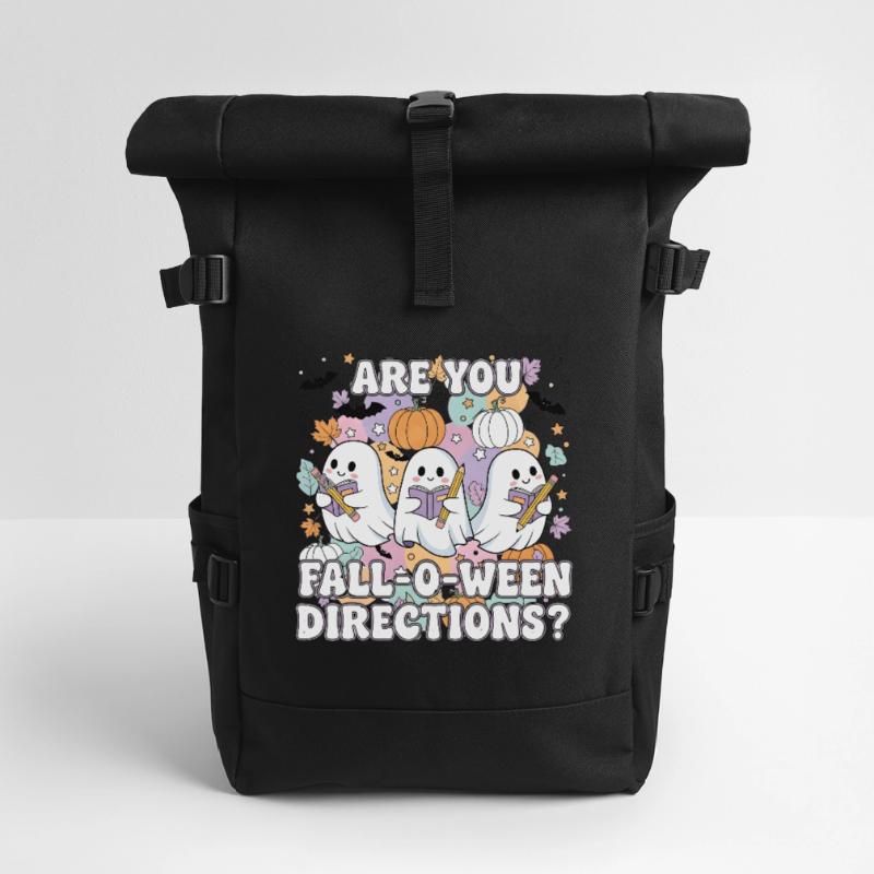 Fall-O-Ween Ghosts Reading Roll Top Backpack