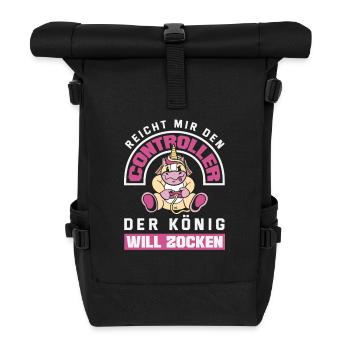 Reicht mir den Controller – König will zocken - Rolltop Rucksack - Schwarz - Vorne