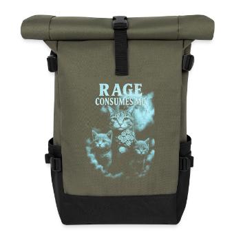 Rage Consumes Me Cat Art - Roll Top Backpack - olive/black - Front