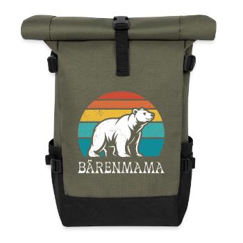 Werdende Mutter BÄRENMAMA Bald Mama Lustiges - Rolltop Rucksack - Olive/Schwarz - Vorne