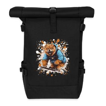 Chow Chow Hund Snowboard Sport - Rolltop Rucksack - Schwarz - Vorne