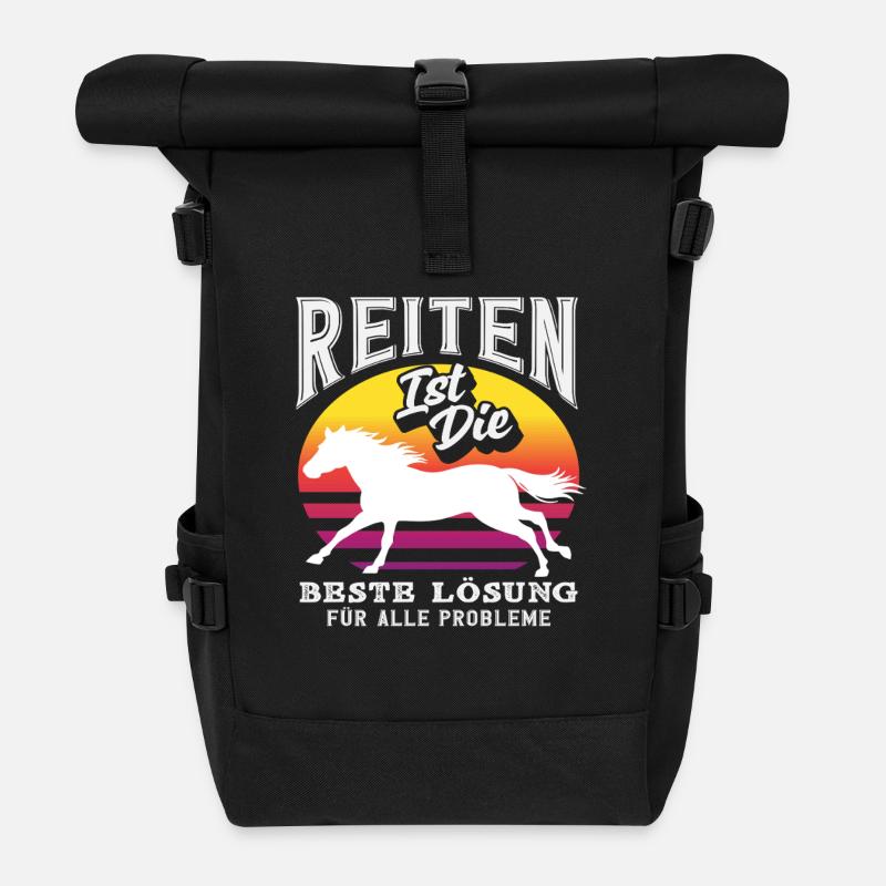 Retro Reiten Lösung Pferdemädchen Ponyfans Reiter - Rolltop Rucksack - Schwarz