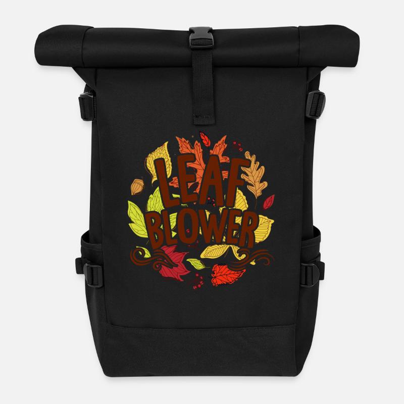 Leaf Blower Autumn Season Falling Leaves Cleanup - Roll Top Backpack - black
