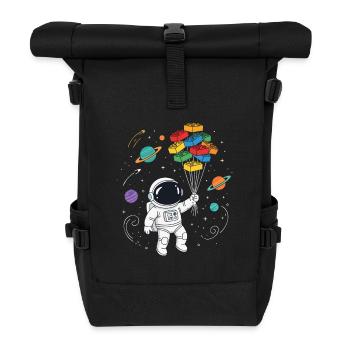 Astronaut Bausteine Space Brick Builder - Rolltop Rucksack - Schwarz - Vorne