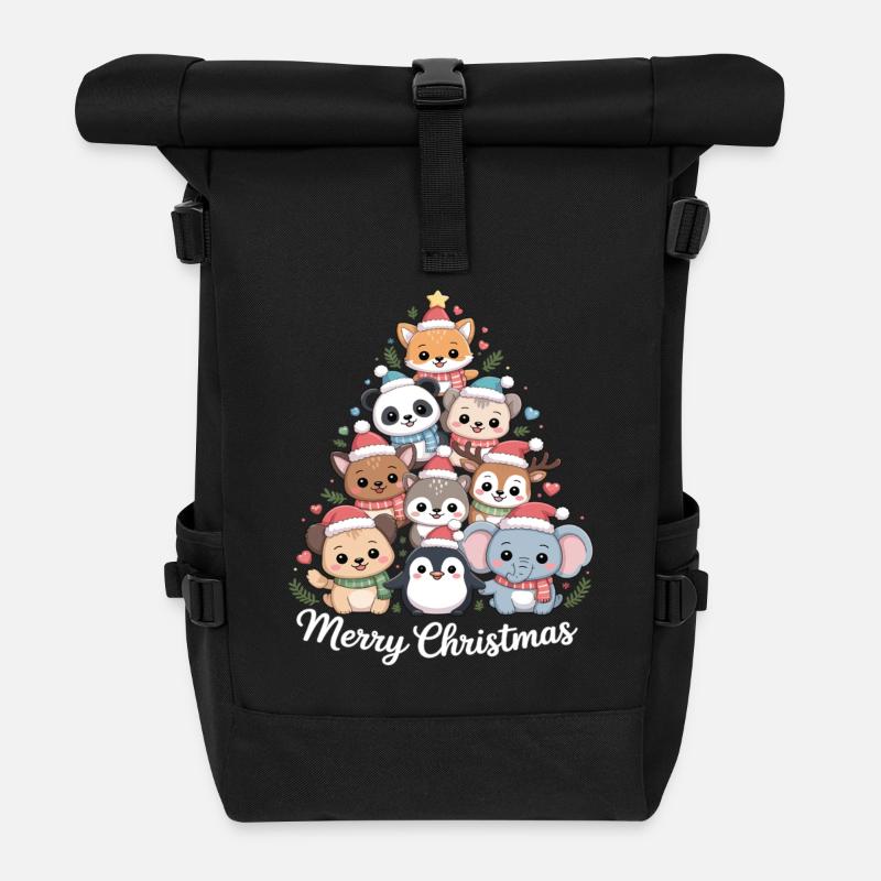 Tierischer Weihnachtsbaum – Niedliche Xmas Tiere - Rolltop Rucksack - Schwarz