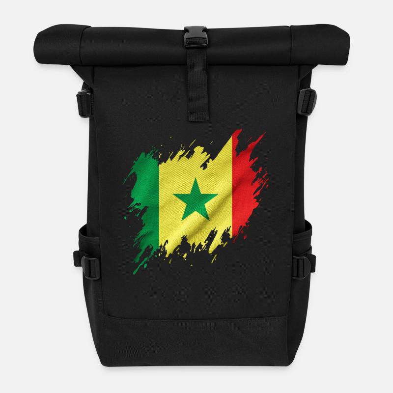 Drapeau du Sénégal, style déchiré - Sac à dos roll top - noir