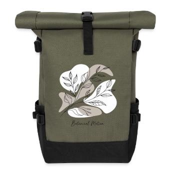 Botanische Linienkunst - Rolltop Rucksack - Olive/Schwarz - Vorne
