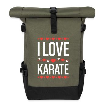 I Love Karate Herzdesign - Rolltop Rucksack - Olive/Schwarz - Vorne