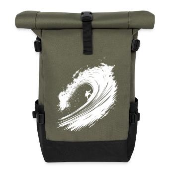 Surfen Design Surfer Illustration - Rolltop Rucksack - Olive/Schwarz - Vorne
