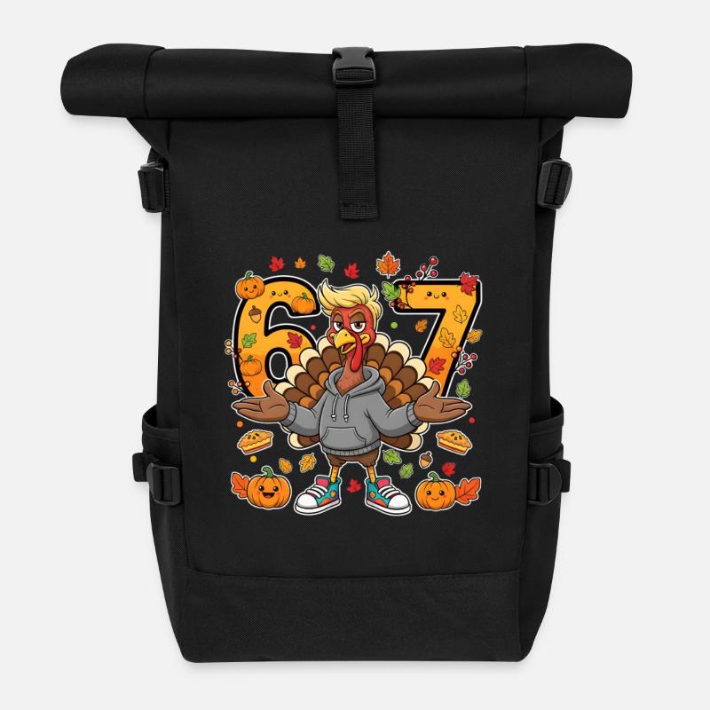 Autumn Turkey 57 Hoodie Graphic - Roll Top Backpack - black