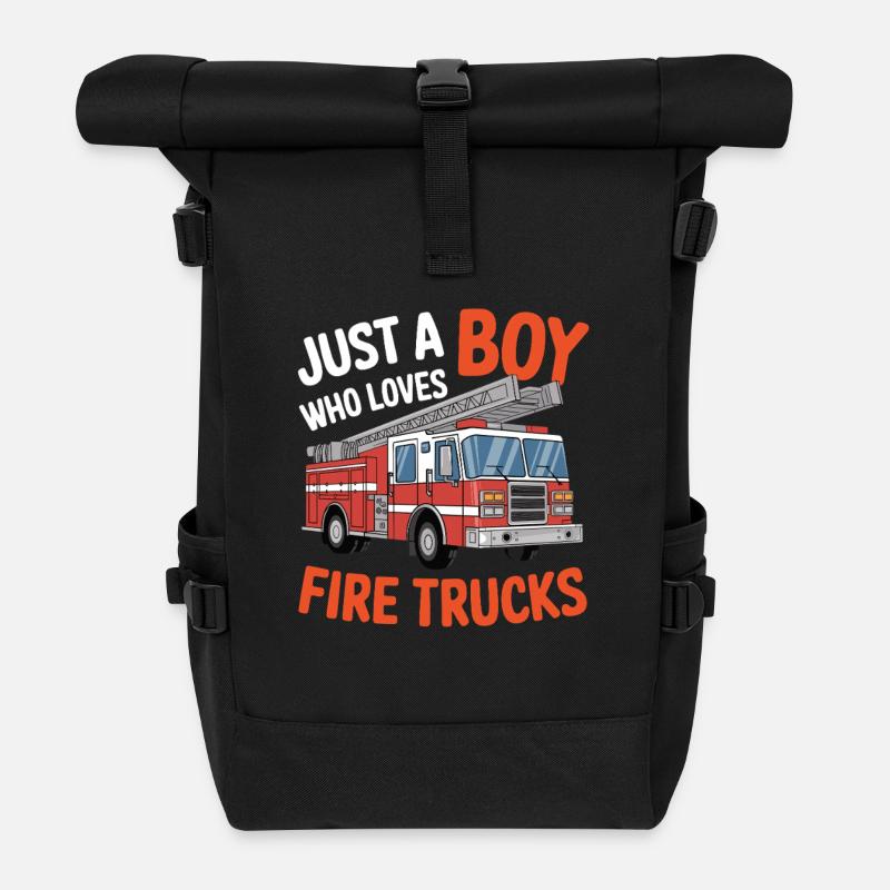 Nur Ein Junge Der Feuerwehrautos Liebt - Rolltop Rucksack - Schwarz