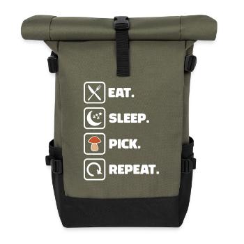 Eat Sleep Pick Repeat Pilze sammeln Pilzsammler  - Rolltop Rucksack - Olive/Schwarz - Vorne
