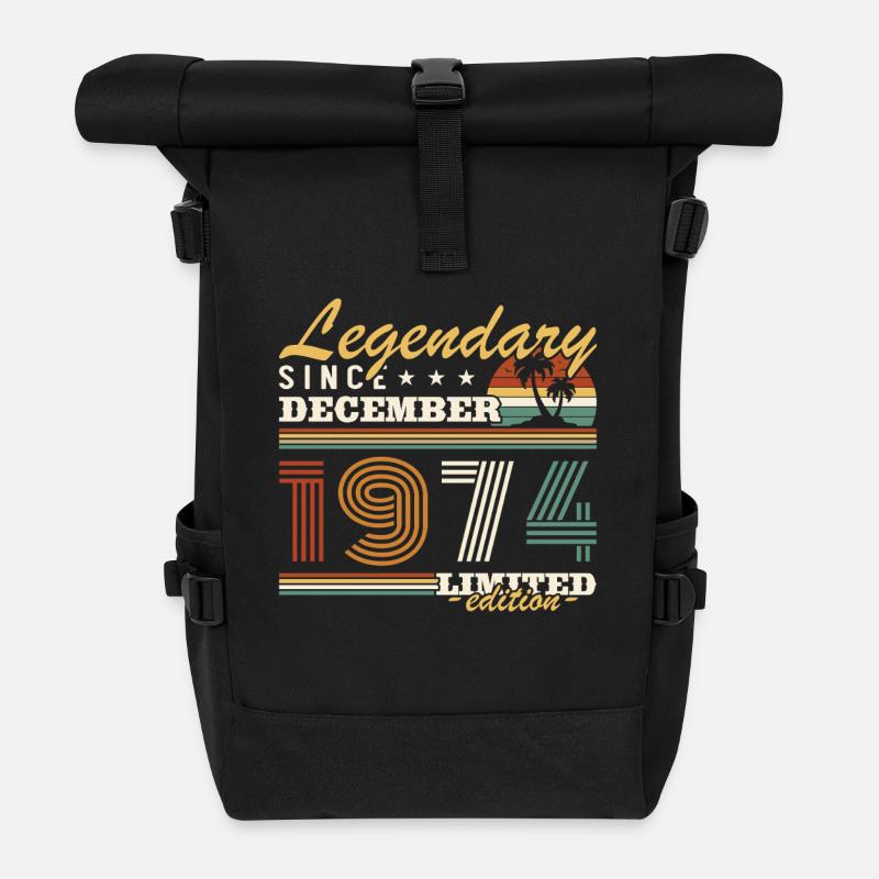 Dezember 1974 Vintage Geburtstagsgeschenk - Rolltop Rucksack - Schwarz