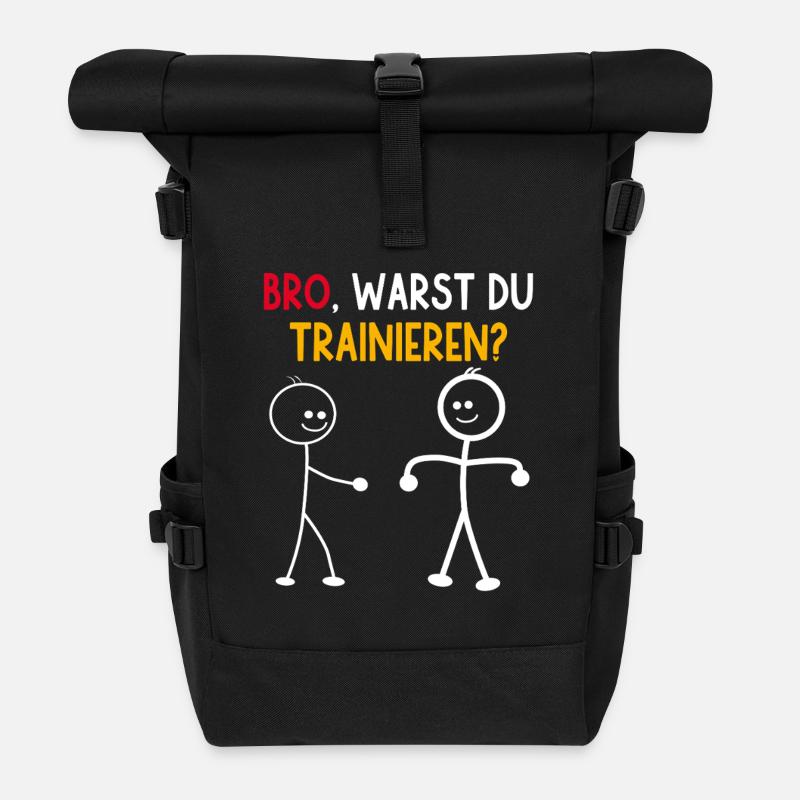 Strichmännchen WARST DU TRAINIEREN LUSTIG - Rolltop Rucksack - Schwarz