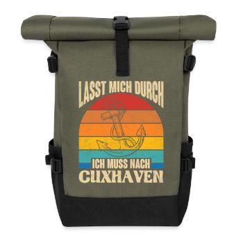 Cuxhavener LET ME THROUGH MUST GO TO CUXHAVEN - Roll Top Backpack - olive/black - Front
