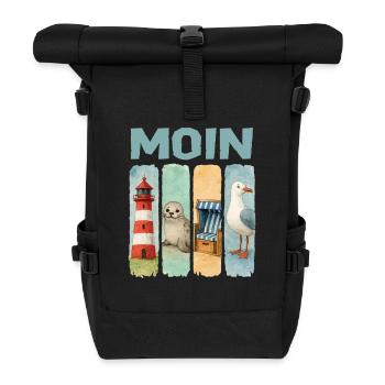 Phare de Moin, chaise de plage avec phoques, côte des mouettes - Sac à dos roll top - noir - Devant