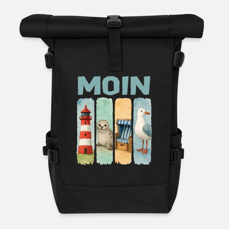 Moin Leuchtturm Robbe Strandkorb Möwe Küste - Rolltop Rucksack - Schwarz