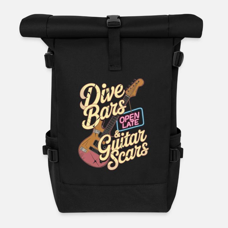 Dive Bars & Guitar Scars Punk Rock Music - Rolltop Rucksack - Schwarz