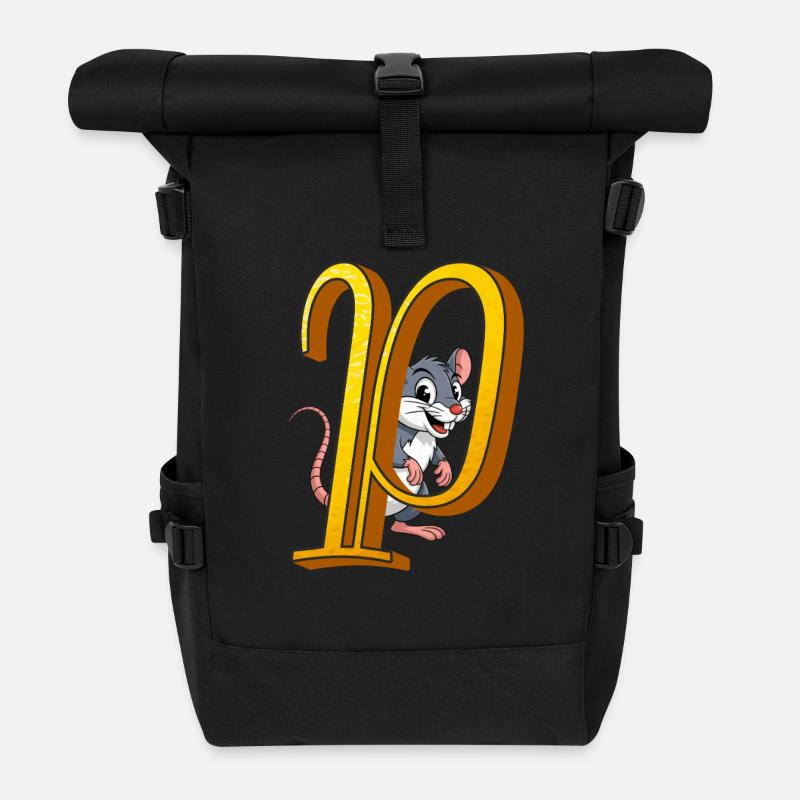 Letter P - Roll Top Backpack - black