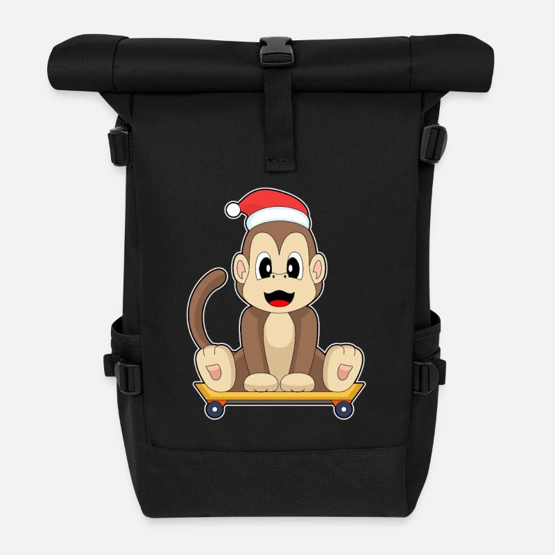 Affe Weihnachten Skateboard - Rolltop Rucksack - Schwarz