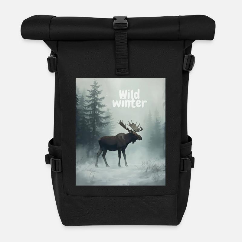 Wilder Winterelch - Rolltop Rucksack - Schwarz