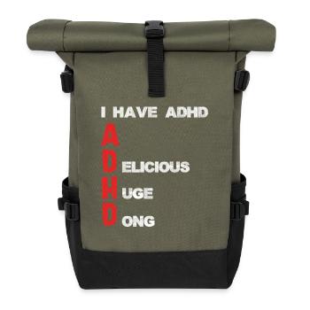 ADHD Schriftzug Vertikale Akzente - Rolltop Rucksack - Olive/Schwarz - Vorne
