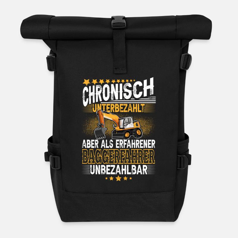 Baggerfahrer - Rolltop Rucksack - Schwarz