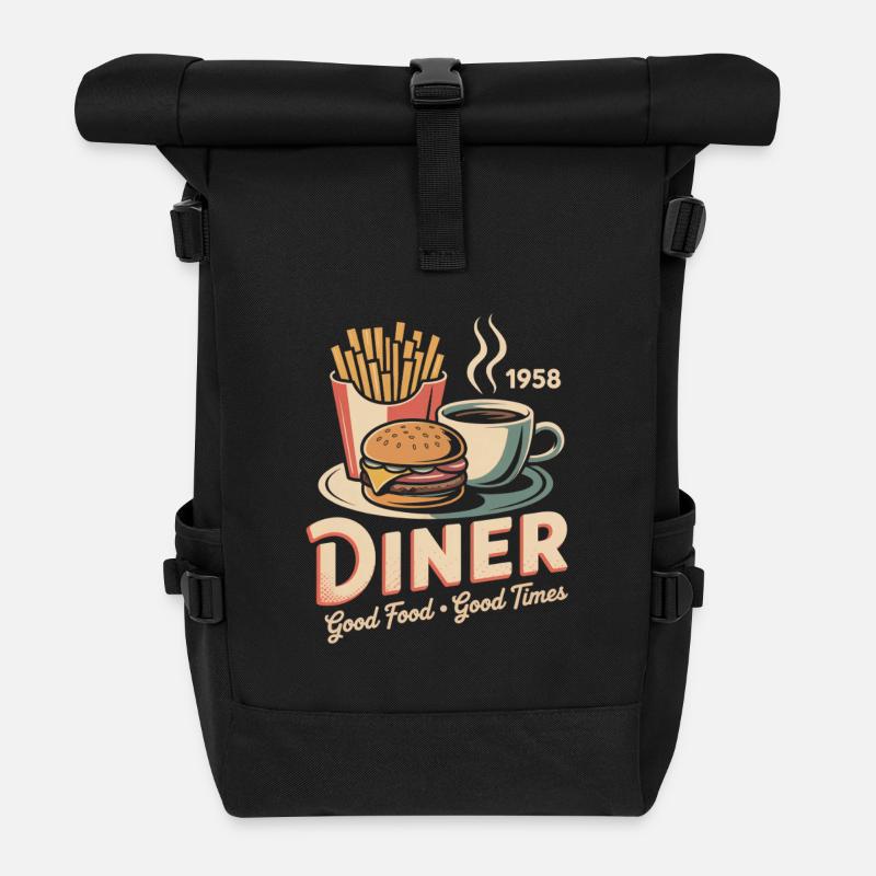 Vintage Diner Werbung - Rolltop Rucksack - Schwarz