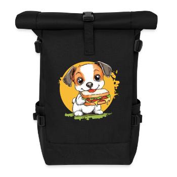 Petit chien dégustant un hamburger - Sac à dos roll top - noir - Devant